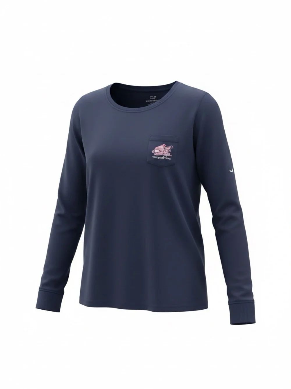 Vineyard Vines men’s Navy Long-Sleeve Pocket Tee with Pink Whale Graphic size S